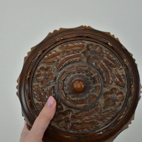 Wooden carved box used, vintage handmade 35 years old