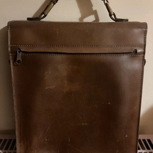 Gregory leather briefcase used, 00's vintage, brown and gold