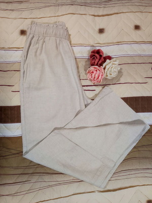 H&M women's linen blend wide leg trousers beige like new, size XS