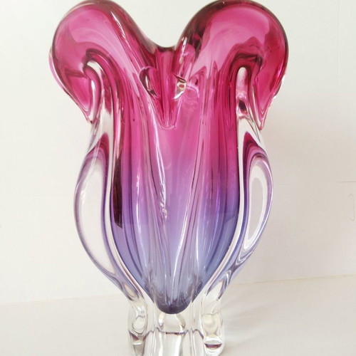 Set Murano vase and 2 ashtrays like new, pink-blue