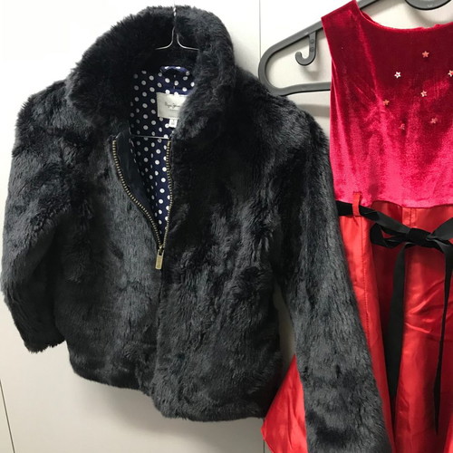 Pepe Jeans fur jacket and dress set used for girl 5-6 years old