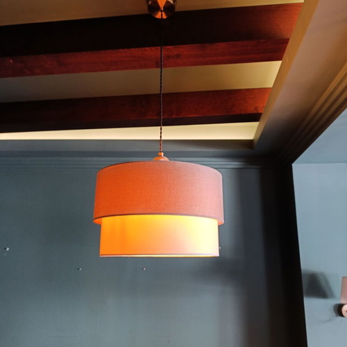 Ceiling light with double fabric shade in earthy tones