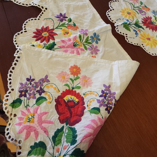 Two old handmade embroideries used, 110x33 cm each