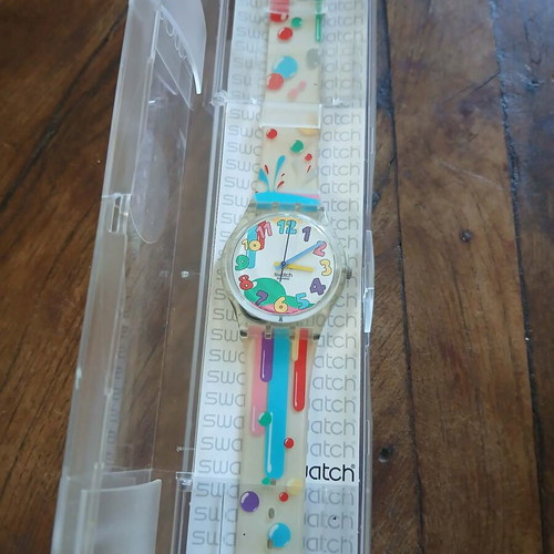 Swatch Crazy Me watch new with colorful transparent strap