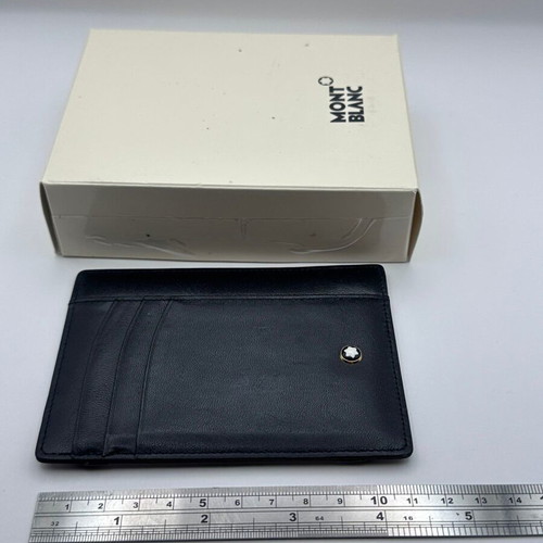 Montblanc leather card holder with metal clip like new, black