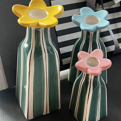 Thun Italy Verdecampo ceramic vase set of 3 new