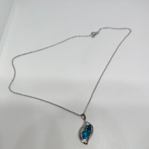 Necklace with Blue Marquise Crystal silver finish like new