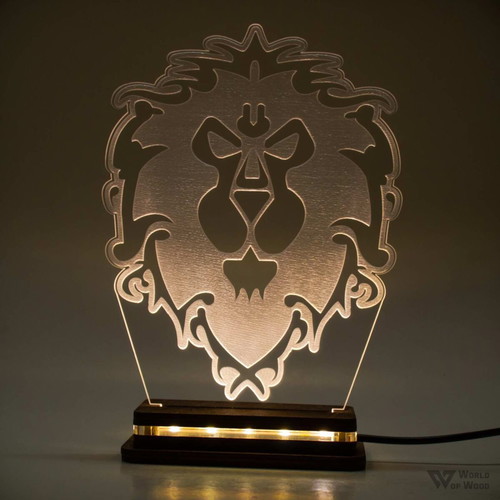 World of Warcraft Alliance LED lamp new with wooden base and plexiglass
