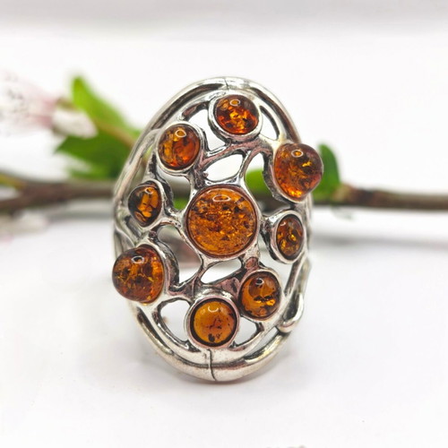 Silver ring with Baltic amber new, adjustable