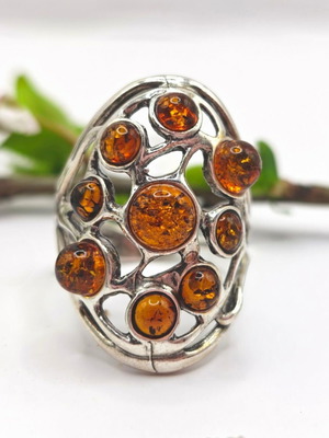 Silver ring with Baltic amber new, adjustable