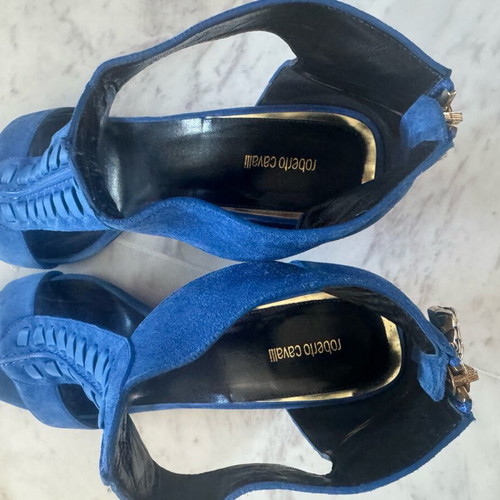 Roberto Cavalli blue suede sandal like new, 7.5cm heel size 40