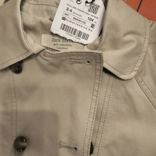 Zara girls' trench coat new, beige, size 3-4