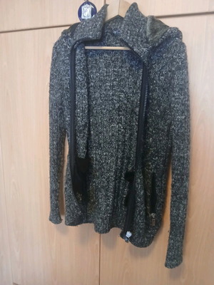 Ζακέτα γυναικεία χοντρή γκρι με κουκούλα και γούνα σαν καινούργια