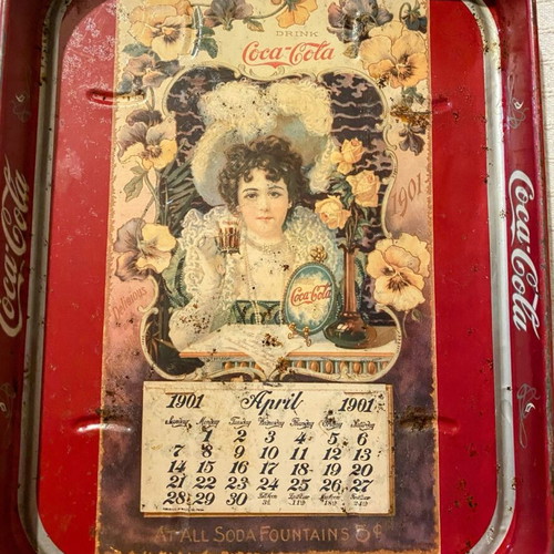 Vintage collectible metal Coca-Cola tray "Hilda Clark" 1901 used