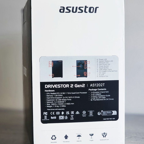 Asustor Drivestor 2 Gen2 NAS Tower with 2 HDD bays