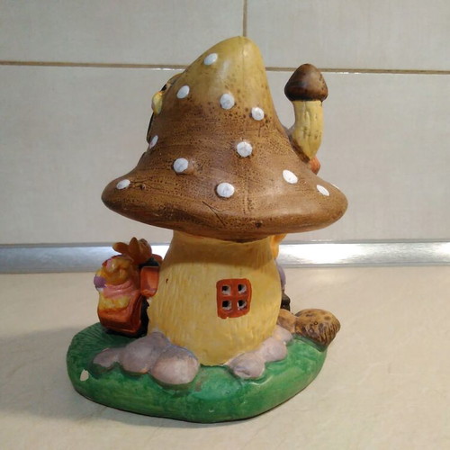 Ceramic Easter Tree House with Rabbits collectible, used
