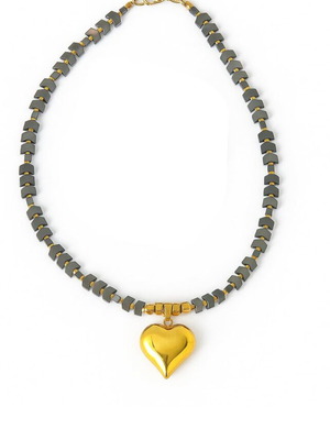 Hematite Necklace with Gold Heart New