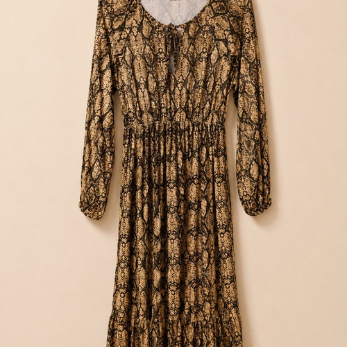 Snake Print Midi Dress like new, elastic waist, long sleeves