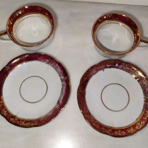 Antique coffee cups used, set of 2, German porcelain