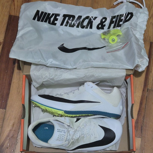Nike Rival Sprint Spikes like new, white and green, includes bag and tools