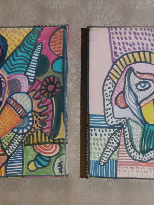 One Unique Pair Artwork on Canvas with Permanent Markers Made to Order
