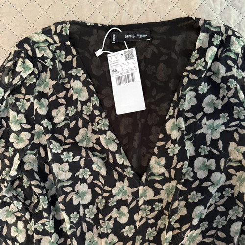 Mango XS long dress with sheer sleeves new, black and green