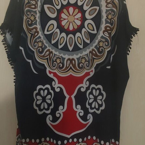 Benissimo Boho Tunic with Bold Patterns and Pom Poms like new