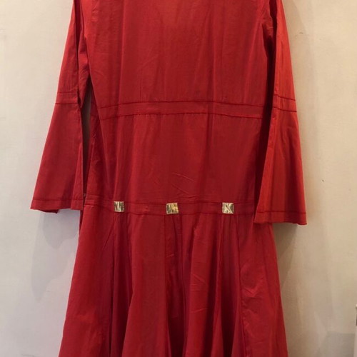 Italian red long summer dress like new with gold details