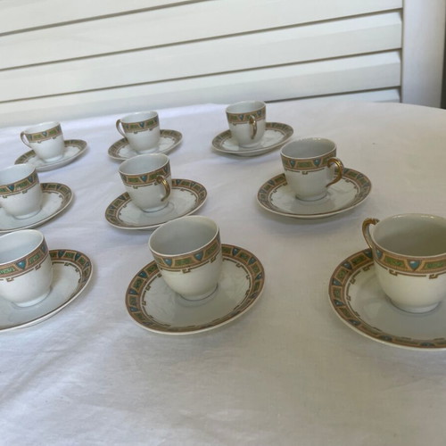 Wm Guerin Limoges antique coffee cup set used, 9 pieces (1891-1932)