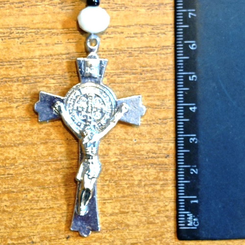 Necklace rosary new, metal medallion and faceted glass beads