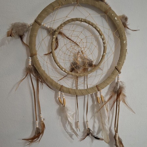 Handmade Boho Dreamcatcher double circle 28cm used, natural style