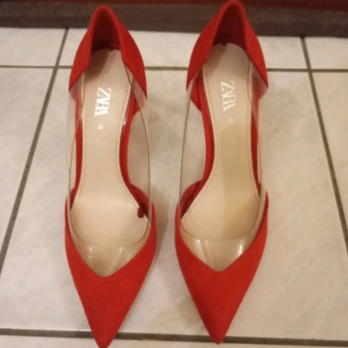 Zara red suede pumps with transparency, like new, size 39