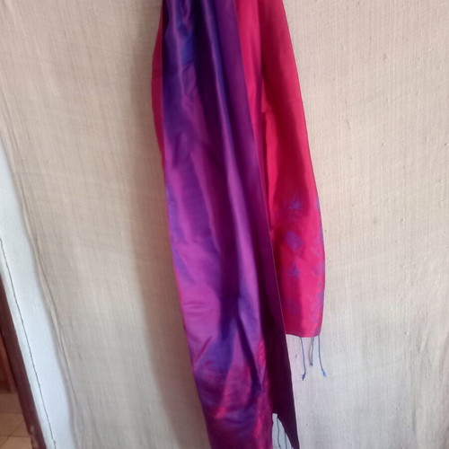 Chinese silk scarf like new, deep red and purple, 156x45cm