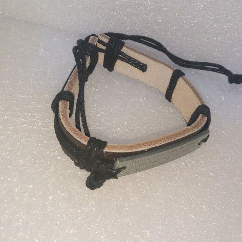 Handmade leather bracelet with metal message, like new