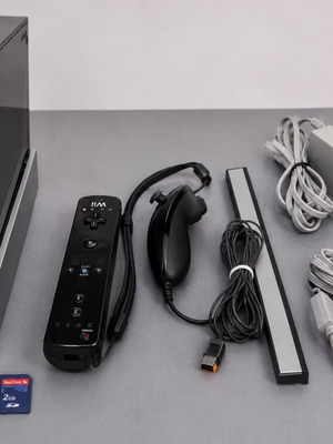 Nintendo Wii Black console used with Homebrew, MotionPlus and Nunchuk