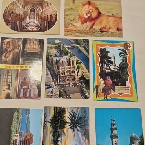 Vintage postcard set used, pack of 10 with Egypt Paris Algeria themes