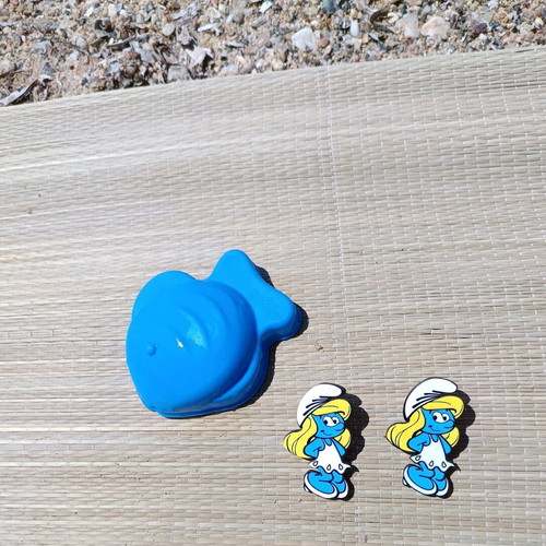 Wooden Smurfette earrings with stainless steel clasp, handmade 5 cm