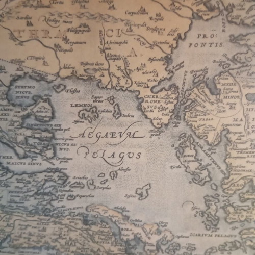 Engraving map of Greece used, wooden frame with glass 28x37