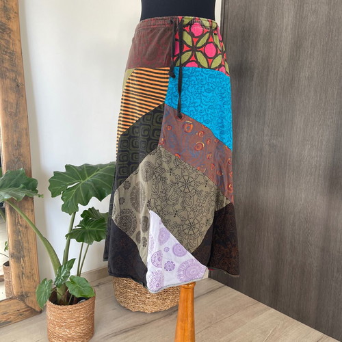 Maxi Patchwork Skirt used, ethnic boho colorful