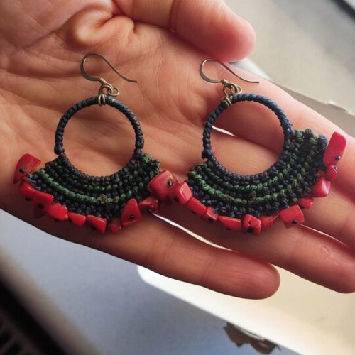 Handmade earrings like new, red and green