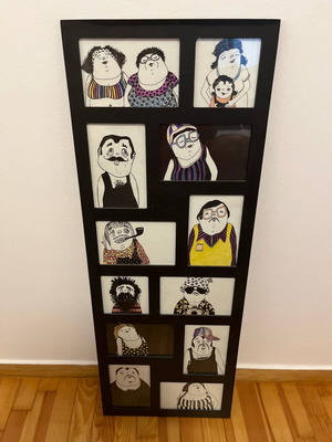 Frame with sketches like new, dimensions 30 x 81 x 1 cm