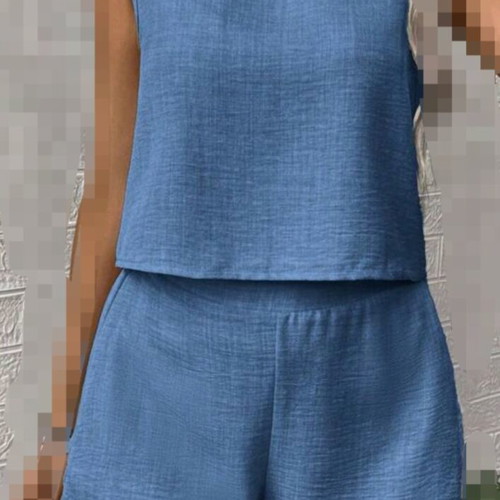 Sleeveless blue fabric set with shorts, Shein