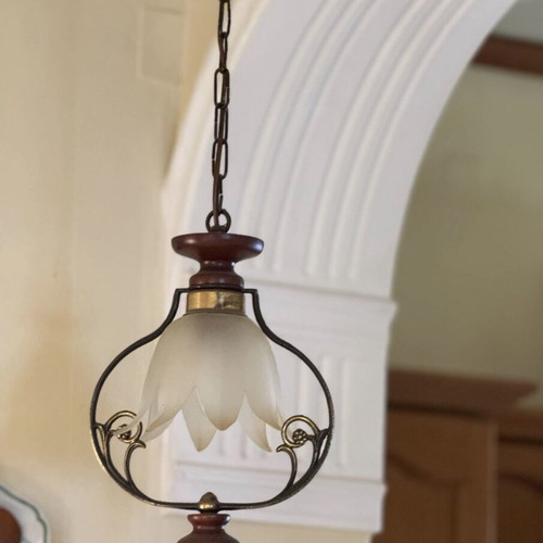 Vintage lighting set of 9 pieces from solid wood and brass like new