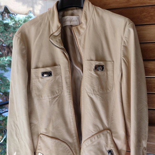 Leather branded jacket new beige, size S/M