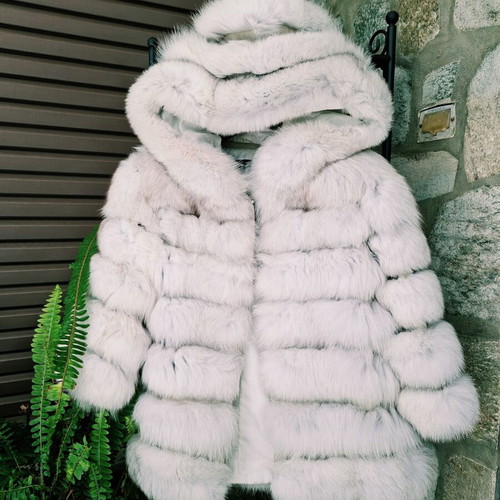 Fox Fur Coat 4 in 1 Transformer Size M like new, white and silver