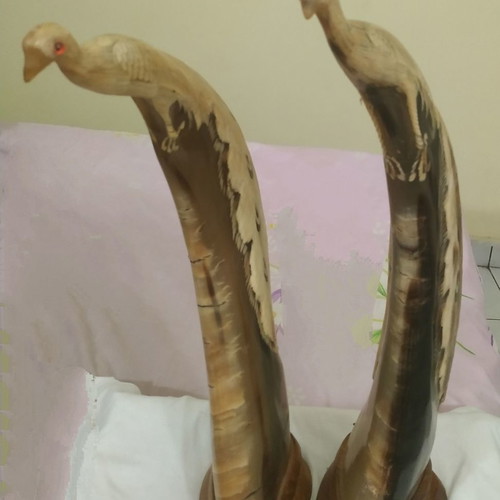 Handmade horn peacock decorations new, set of two pieces
