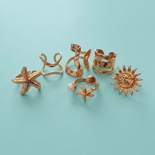 Sea Breeze ring set 6 pieces adjustable, gold color