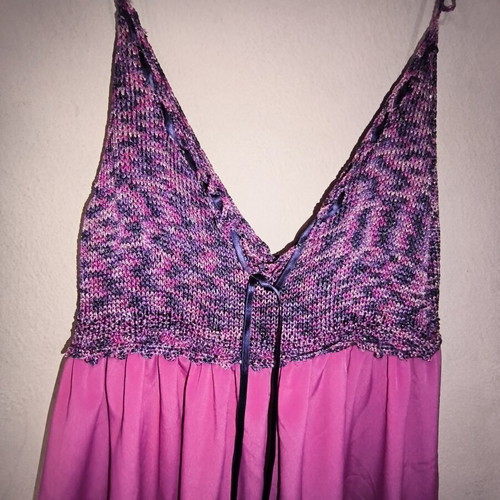 Maxi dress custommade fuchsia with knit bust and silver thread like new