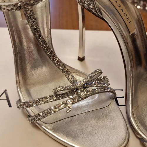 Casadei silver T-strap sandals like new, size 37, stiletto heel