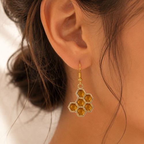 Handmade Bee & Honeycomb Earrings Set new, colorful, 2 pairs